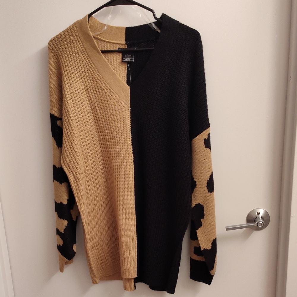 Two-Tone Black and Tan Sweater